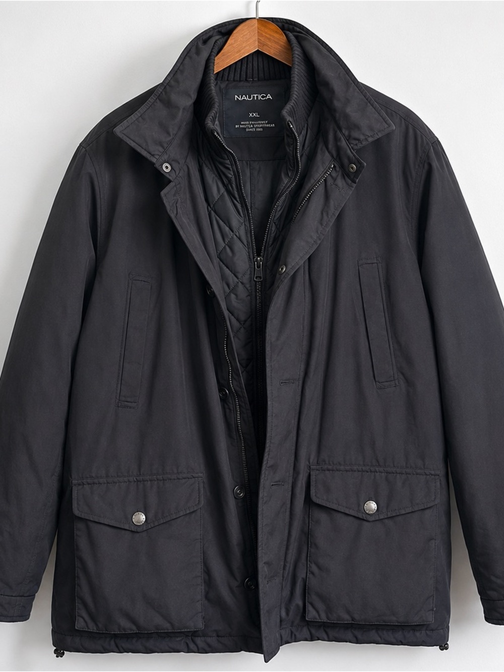 Nautica Men's Black Quilted-Lined Field Coat